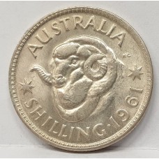 AUSTRALIA 1961 . ONE 1 SHILLING . VARIETY . BAR ON RAM'S WOOL